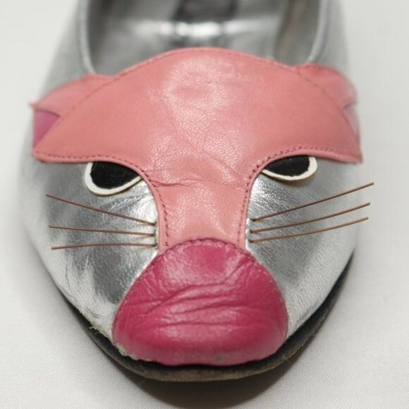 Enzo of Roma Vintage Kids Size 34 Silver Pink Leather Cat Slip On Loafers - Picture 7 of 10